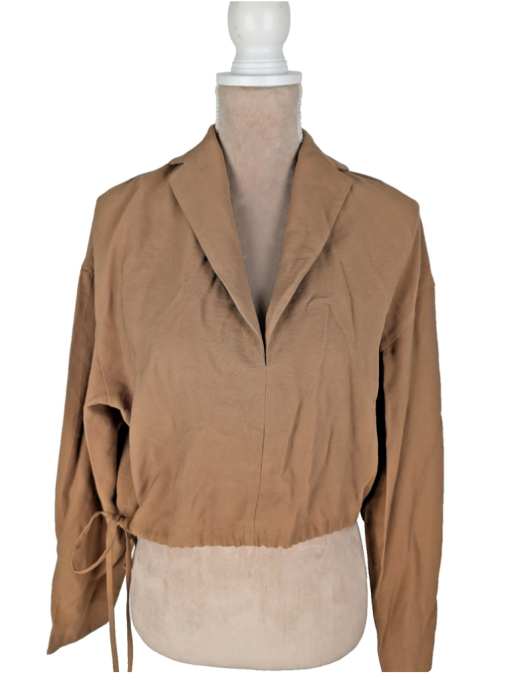 The Sei Tie Cropped Top Blouse Chai Brown Sz XS Classic Luxury Minimalist